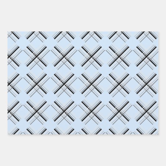 Moderner Tartan in blau-weiß und schwarz Geschenkpapier Set (Vorderseite)