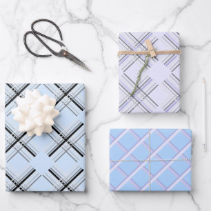 Moderner Tartan in blau-weiß und schwarz Geschenkpapier Set