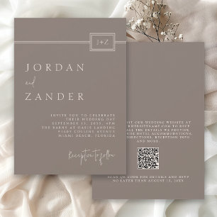 Moderner Taupe Minimalistischer Monogram-Hochzeitc Einladung