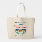 Moderner Teacher-Kaffee in Bildung Blau Jumbo Stoffbeutel (Rückseite)