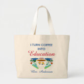Moderner Teacher-Kaffee in Bildung Blau Jumbo Stoffbeutel (Vorne)