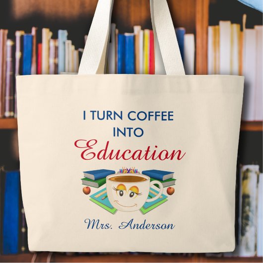 Moderner Teacher-Kaffee in Bildung Blau Jumbo Stoffbeutel