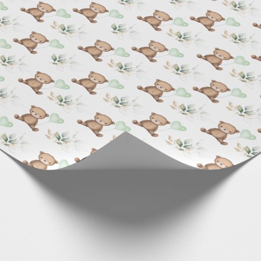 Moderner Teddy Bär mit Balloon & Greenery Party Geschenkpapier (Ecke)