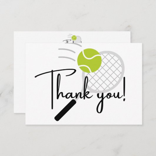 Moderner Tennisschläger-Ball Schwarz-Weiß Dankeskarte (Vorne/Hinten)