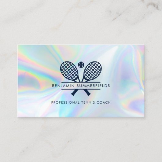 Moderner Tennistrainer Minimalistische Holografie Visitenkarte (Vorderseite)