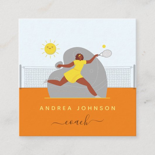 Moderner Tennistrainer Spielerin Illustration Quadratische Visitenkarte (Vorderseite)