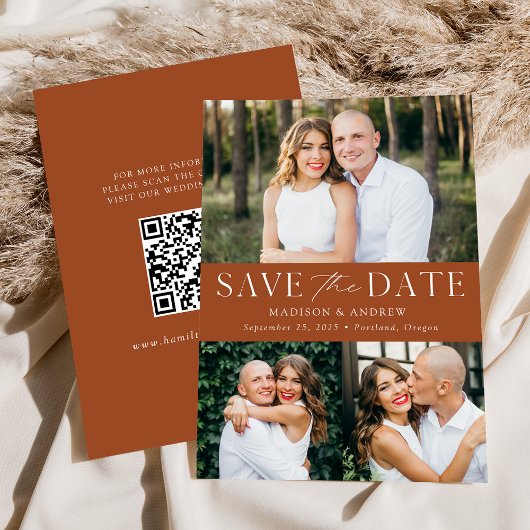 Moderner Terracotta 3 Foto QR Code Save The Date