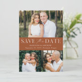 Moderner Terracotta 3 Foto QR Code Save The Date (Stehend Vorderseite)