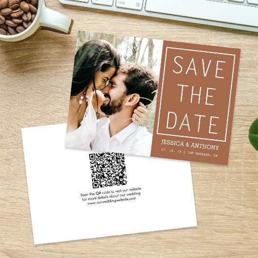 Moderner Terracotta-Save the Date Foto QR-Code Einladung