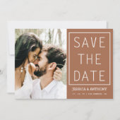 Moderner Terracotta-Save the Date Foto QR-Code Einladung (Vorderseite)