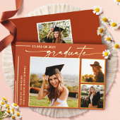 Moderner Terracotta Script Graduate Foto Abschluss Folieneinladung