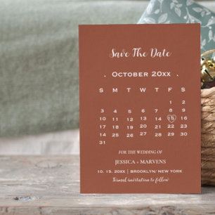 Moderner Terrakotta-Kalender Nicht-Foto Save the D Einladung