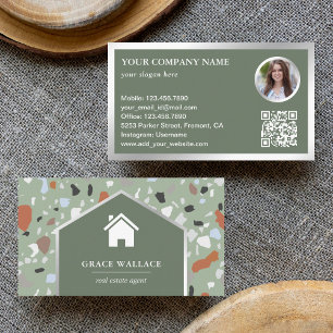 Moderner Terrazzo-Immobilienfoto-QR-Code im Stil e Visitenkarte