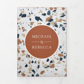 Moderner Terrazzo Terracotta Arch QR Code Hochzeit Dreifach Gefaltete Einladung (Cover)