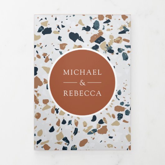 Moderner Terrazzo Terracotta Arch QR Code Hochzeit Dreifach Gefaltete Einladung (Cover)