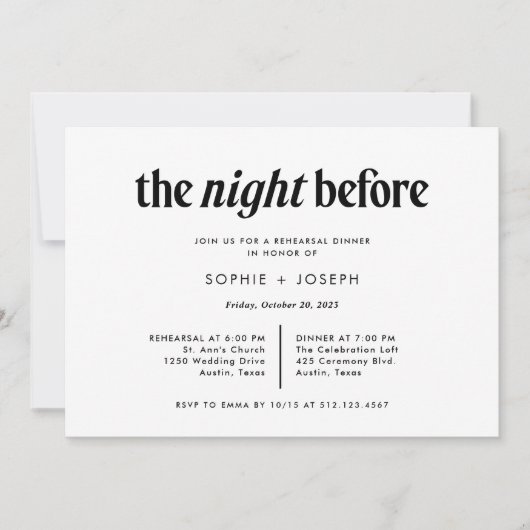 Moderner Text | Das Abendessen vor der Probe Einladung (Vorderseite)