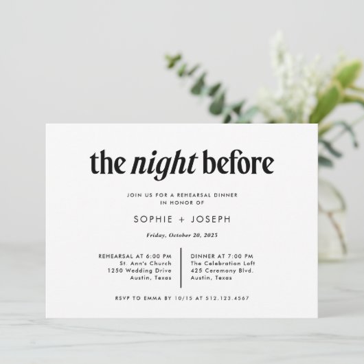 Moderner Text | Das Abendessen vor der Probe Einladung (Stehend Vorderseite)
