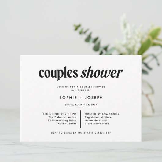 Moderner Text | Dusche für Schwarze und Weiße Paar Einladung (Stehend Vorderseite)