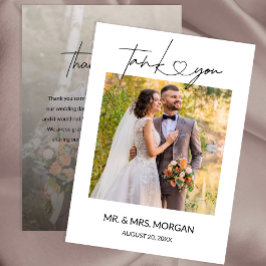 Moderner Text mit Herz und Foto | Hochzeit Dankeskarte