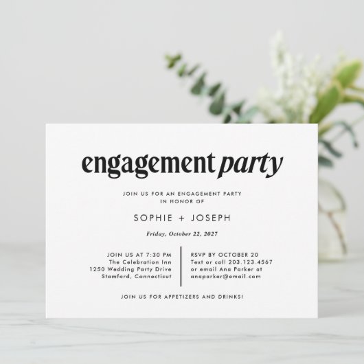 Moderner Text | Partei für Schwarz und Weiß Einladung (Stehend Vorderseite)