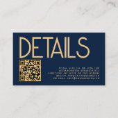 Moderner Text QR Code Gold Navy Blue Wedding Detai Begleitkarte (Vorderseite)
