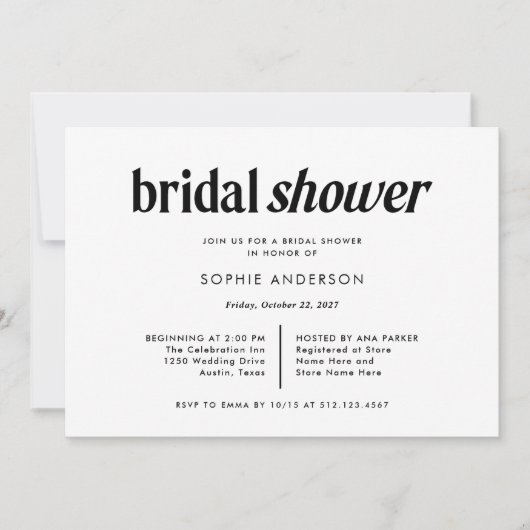 Moderner Text | Schwarz-Weiß-Brautparty Einladung (Vorderseite)