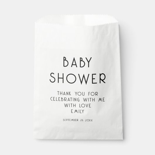 Moderner Text Schwarz-weiß Danke Baby Dusche Geschenktütchen (Vorderseite)