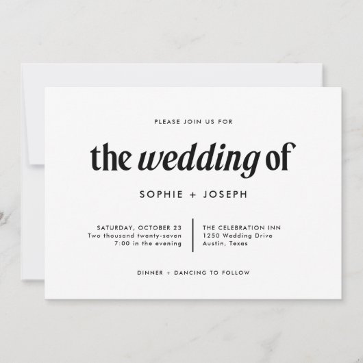 Moderner Text | Schwarzweiß-Hochzeit mit QR-Code Einladung (Vorderseite)