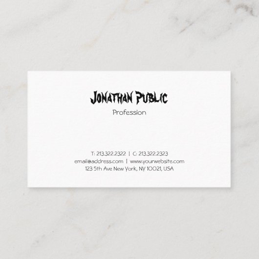 Moderner Text-Skript-Entwurfs-einfaches schickes Visitenkarte (Rückseite)