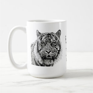 Moderner Tiger Schwarz-Weiß-Monogramm-Spruch Kaffeetasse