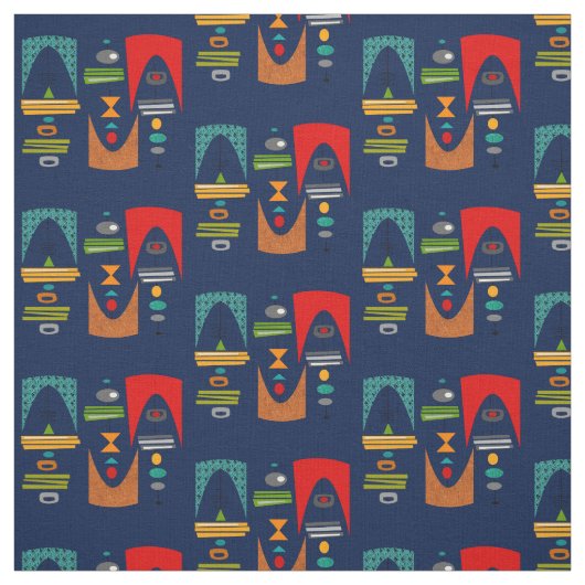 Moderner Tiki Tok Navy Blue Stoff (Muster)