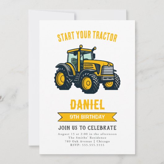 Moderner Traktor Geburtstagsparty Einladung (Vorderseite)