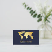 Moderner Travel Agent World Map Navy und Gold Visitenkarte (Stehend Vorderseite)