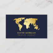Moderner Travel Agent World Map Navy und Gold Visitenkarte (Vorderseite)