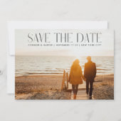 Moderner TREND ELEGANT Text QR CODE Zwei Fotos Save The Date (Vorderseite)