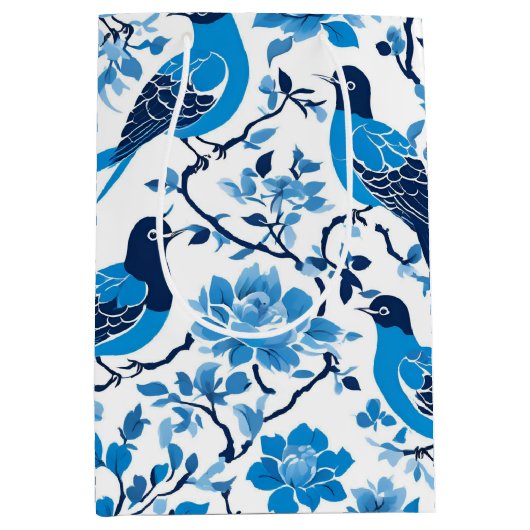 Moderner Trendbrand Blau Weiße Chinoiserie Blume V Mittlere Geschenktüte (Vorderseite)