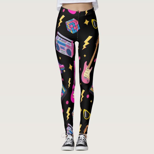 Moderner trendiger 80er Stil Hübsch Schwarz Leggings (Vorderseite)