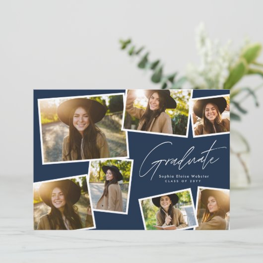 Moderner trendiger Absolvent 7 Foto Marine Abschlu Ankündigung (Stehend Vorderseite)