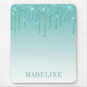 Moderner, trendiger Aquamariner Glitzer Tropfen Mousepad (Vorne)