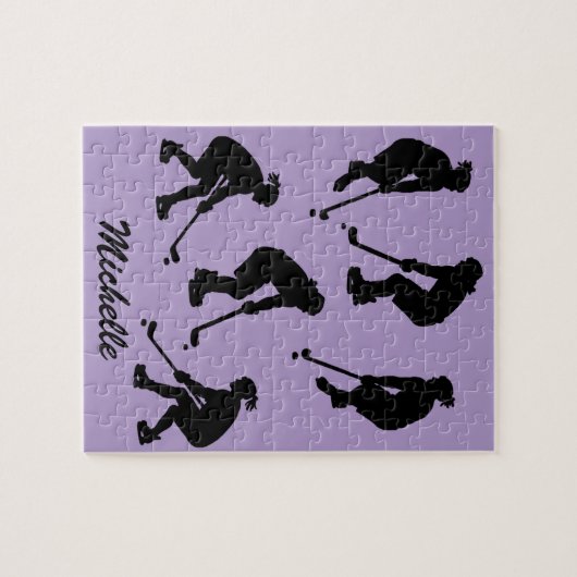 Moderner trendiger Eishockeyspieler Personalisiert Puzzle (Horizontal)