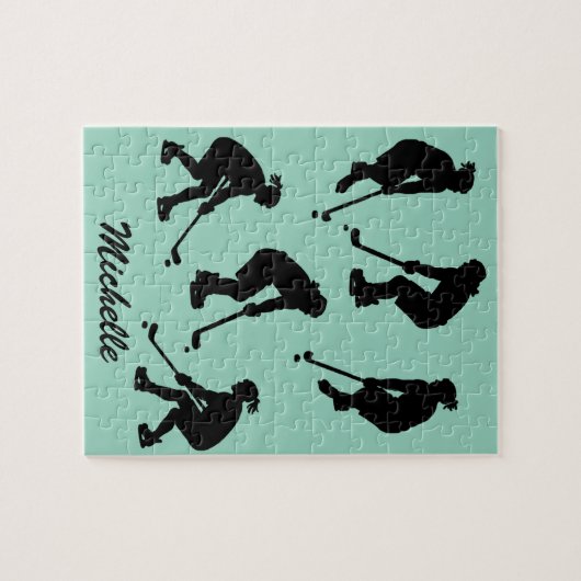 Moderner trendiger Eishockeyspieler Personalisiert Puzzle (Horizontal)