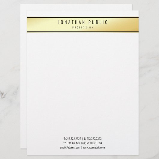 Moderner trendiger Glamour Gold Weiße Elegante Vor Briefbogen (Vorne/Hinten)