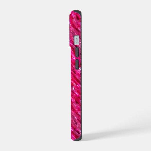 Moderner trendiger monogramm-Hot-Rosa-Glitzer iPhone 15 Hülle (Linke Seite)