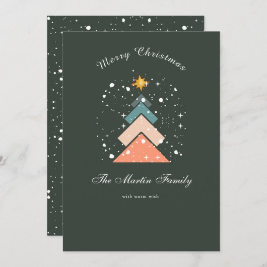 Moderner, trendiger Schneehochbaum Feiertagskarte (Vorne/Hinten)