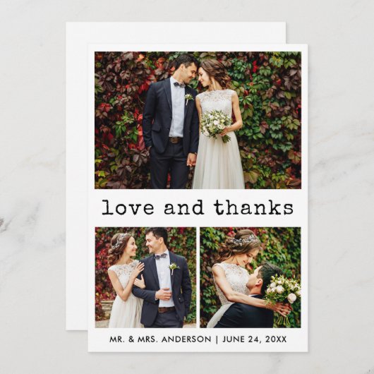 Moderner, trendiger Schreibmaschinentext 3 Foto Ho Dankeskarte (Vorne/Hinten)