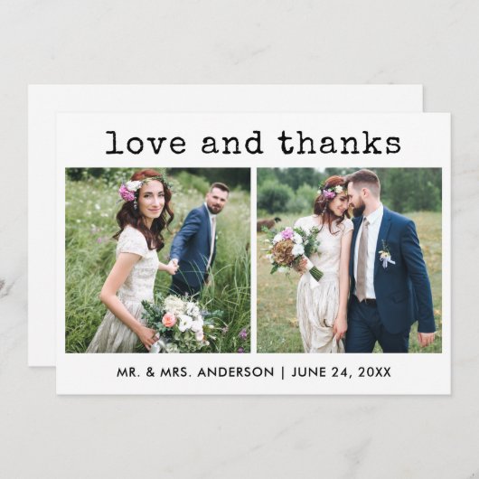 Moderner, trendiger Schreibmaschinentext Hochzeit Dankeskarte (Vorne/Hinten)