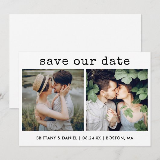 Moderner, trendiger Schreibmaschinentext Unser Dat Save The Date (Vorne/Hinten)