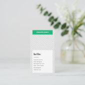 Moderner, trendiger, stylischer grüner Diagonalstr Visitenkarte (Stehend Vorderseite)