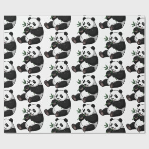 Moderner Trendiger Süßer Panda Bär Mit Grünem Bamb Geschenkpapier