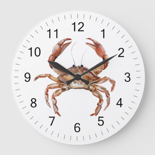 Moderner trendiger Watercolor Crab Summer Beach Große Wanduhr (Vorderseite)